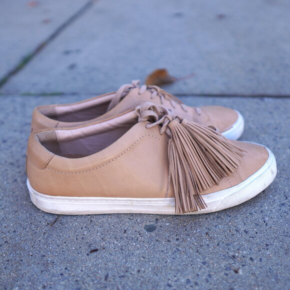 Loeffler Randall Logan Tassel Sneaker Nude Leather 10.6" Footbed Quiet Luxury - Picture 5 of 8